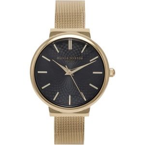 Olivia Burton The Hackney Black Dial Gold Mesh Watch